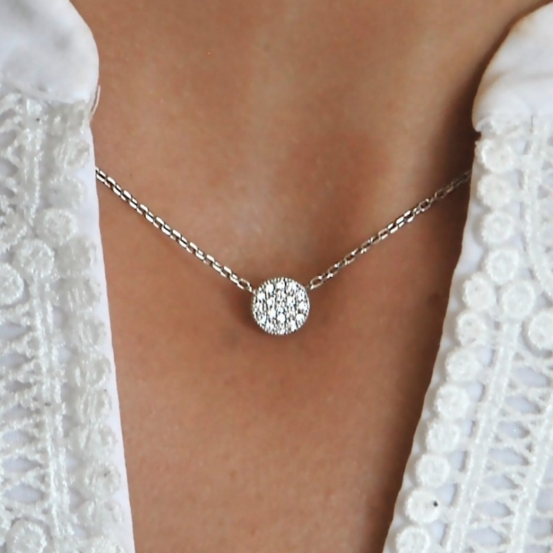 Collier argent pendentif rond micro-pavé zirconium