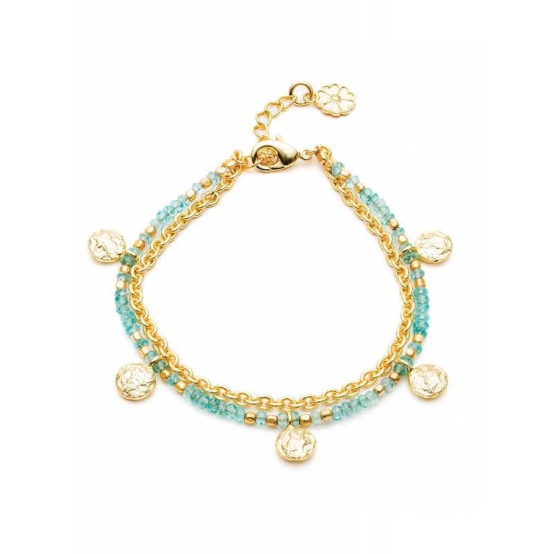 Bracelet multirang pierre fine Calcédoine, Plaqué or, Azuni Bracelet multirang pierre fine Calcédoine, Plaqué or, Azuni