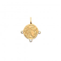 Pendentif médaille pièce antique plaqué or zirconium