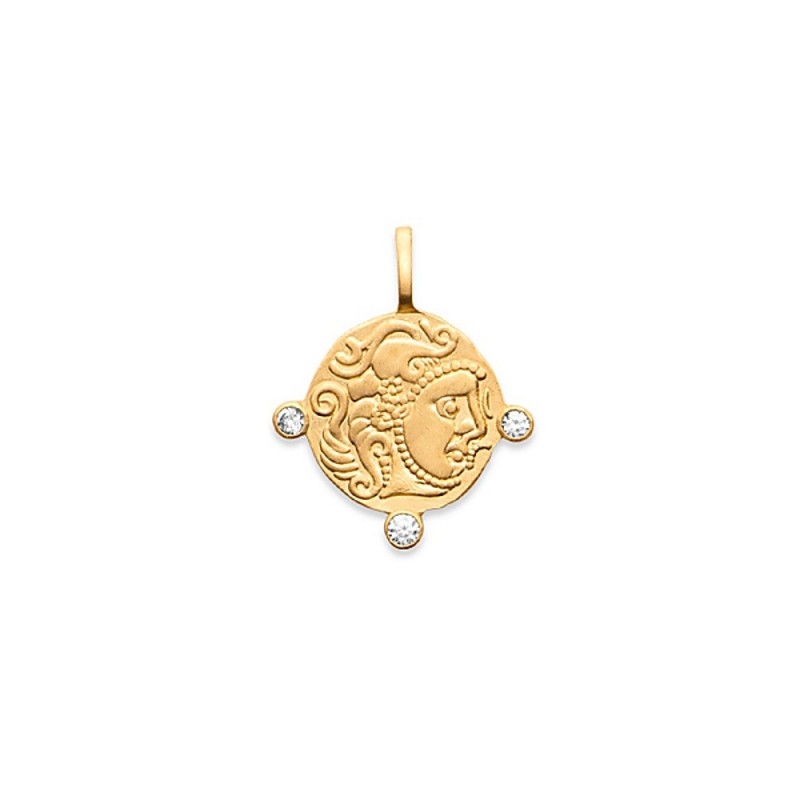 Pendentif médaille pièce antique plaqué or zirconium