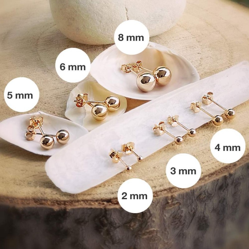 Boucles d'oreilles boules plaqué or 2mm, 3mm, 4mm, 5mm, 6mm, 8mm,  10mm