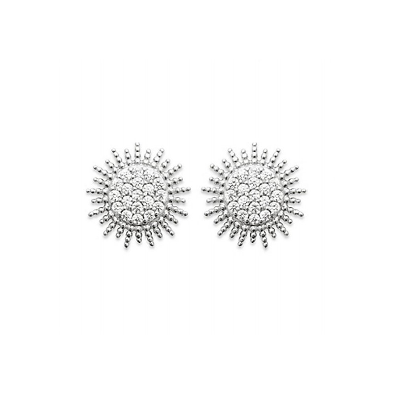 Boucles d'oreilles puces argent soleil micro-pavé zirconium