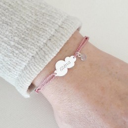 Bracelet personnalisé nuage argent cordon breloque pierre quartz rose