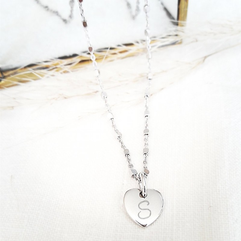 Collier personnalisé argent coeur initiales gravées