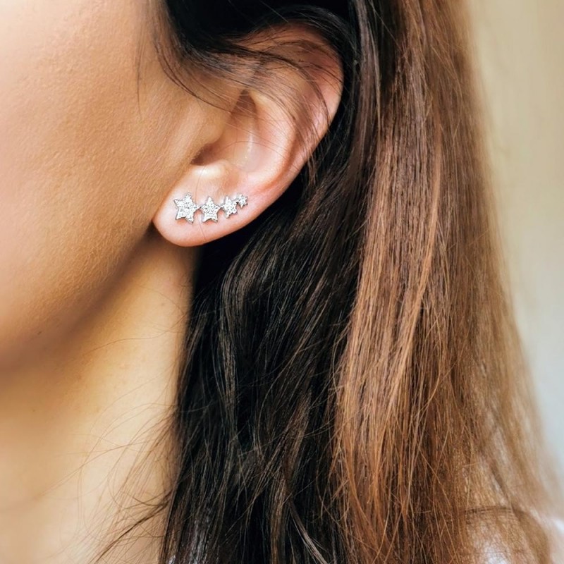 Boucles d'oreilles grimpantes argent étoiles