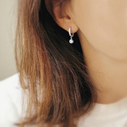 Boucles d'oreilles argent mini créoles avec pendentif zirconium