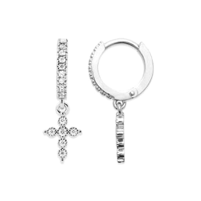 Boucles d'oreilles argent créoles avec pendentif croix