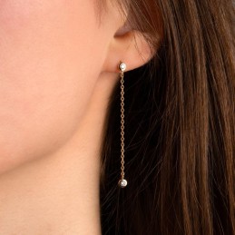 Paire boucles d'oreilles femme plaqué or trèfle perle et zirconium