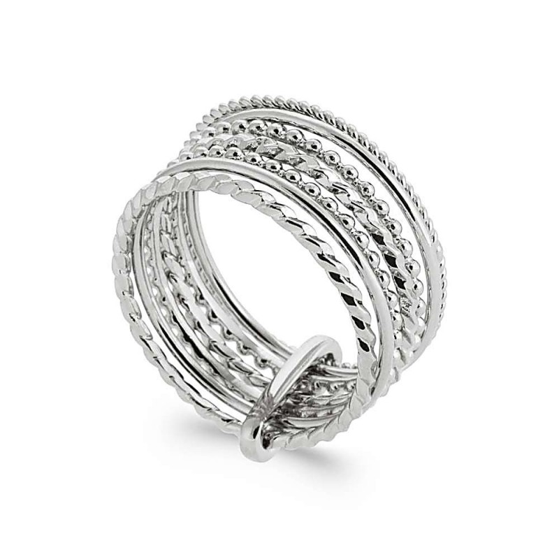 Bague argent massif 925 multirang six anneaux