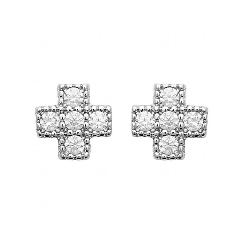 Boucles d'oreilles argent puces croix zirconium