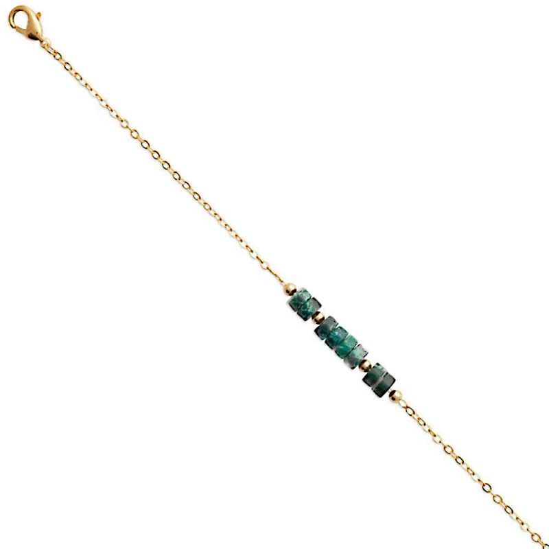 Bracelet plaqué or pierre naturelle jaspe vert