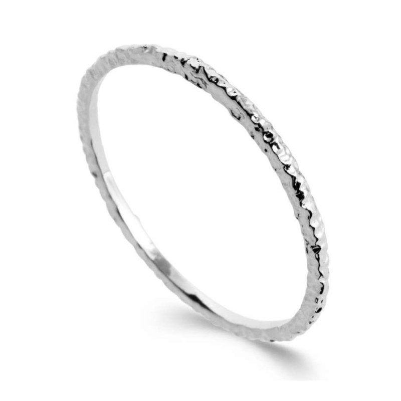 Bague fine martelée en argent véritable - Bague femme en argent