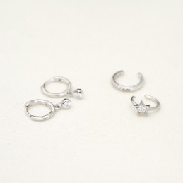 Boucles d'oreilles argent mini créoles avec pendentif zirconium