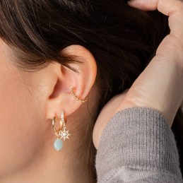 Boucles d'oreilles plaqué or mini créoles avec pendentif pierre naturelle amazonite