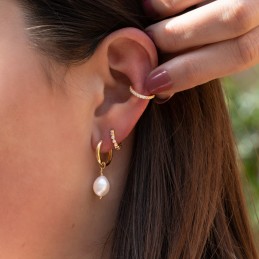 Boucles d'oreilles plaqué or créoles avec pendentif perle d'eau douce