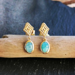 Boucles d'oreilles pendantes plaqué or pierre naturelle bleue