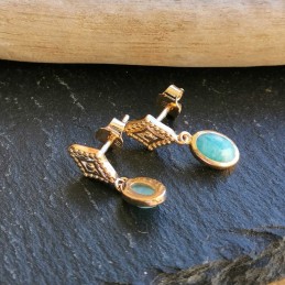 Boucles d'oreilles pendantes plaqué or pierre gemme Amazonite bleue