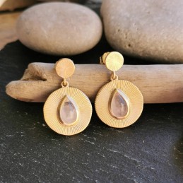 Boucles d'oreilles pendantes quartz rose plaqué or