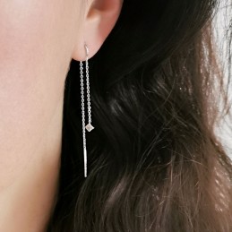 Boucles d'oreilles chaîne pendante Argent 925 rhodié Zircones