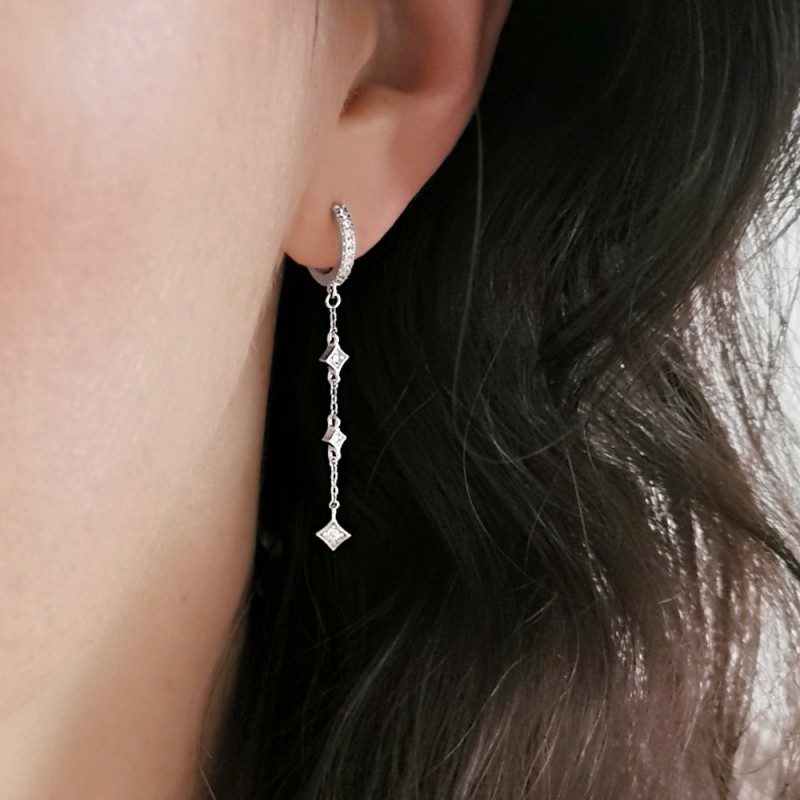 Boucles d'oreilles pendantes argent 925 zirconium créoles avec pendentif