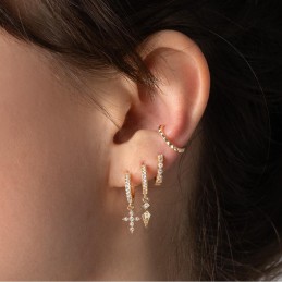 Boucles d'oreilles plaqué or créoles avec pendentif croix