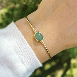 Bracelet jonc plaqué or pierre naturelle aventurine couleur verte